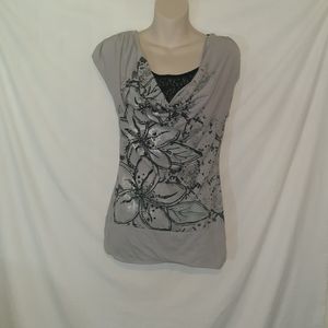 Bongo T-Shirt with Cowlneckline and Lace inserts